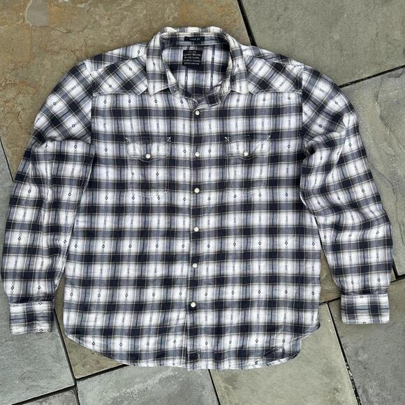 Western Plaid Pattern Snap Button Down Shirt - Picture 1 of 6